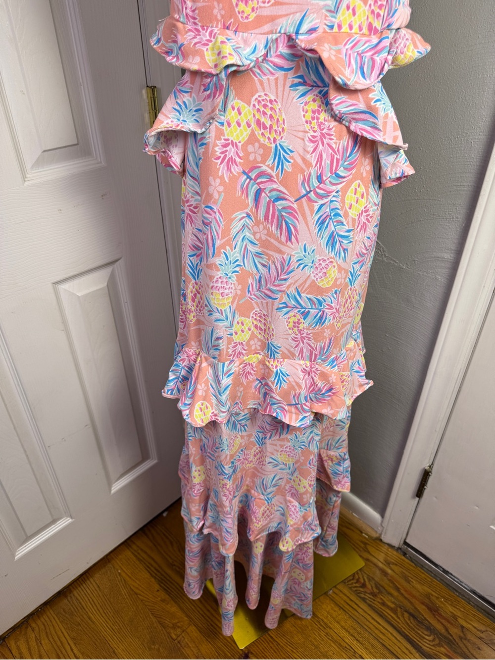Simply Southern Pineapple Ruffle Maxi Dress Large Tropical Resort Cruise Pink - Picture 11 of 13